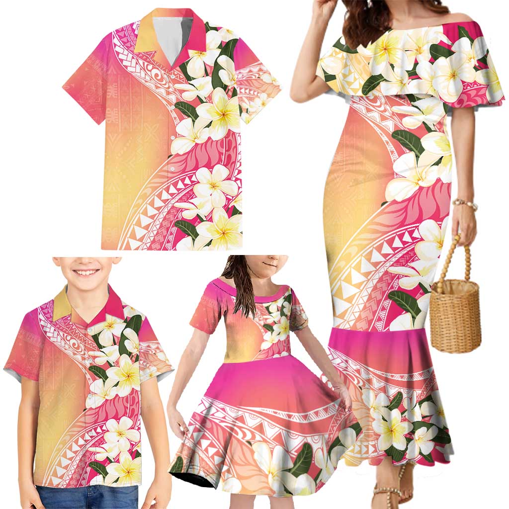 Aloha Hawaii Festive Family Matching Mermaid Dress and Hawaiian Shirt Frangipani Lace Classic - Spring Vibes LT7 - Polynesian Pride