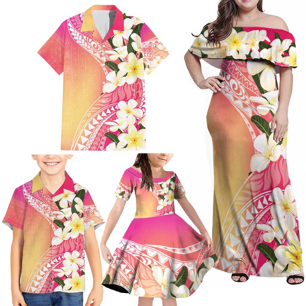 Aloha Hawaii Festive Family Matching Off Shoulder Maxi Dress and Hawaiian Shirt Frangipani Lace Classic - Spring Vibes LT7 - Polynesian Pride