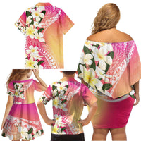 Aloha Hawaii Festive Family Matching Off Shoulder Short Dress and Hawaiian Shirt Frangipani Lace Classic - Spring Vibes LT7 - Polynesian Pride