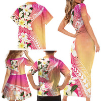 Aloha Hawaii Festive Family Matching Short Sleeve Bodycon Dress and Hawaiian Shirt Frangipani Lace Classic - Spring Vibes LT7 - Polynesian Pride