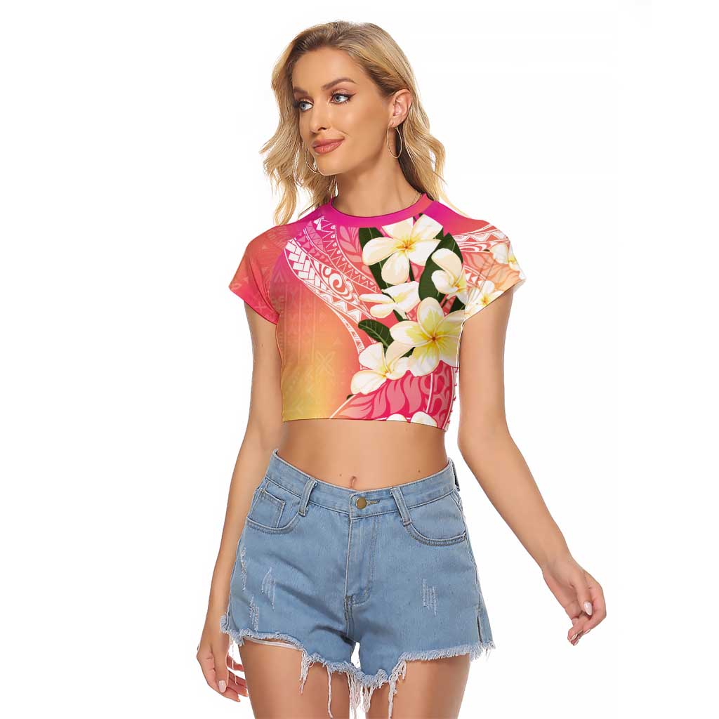 Aloha Hawaii Festive Raglan Cropped T Shirt Frangipani Lace Classic - Spring Vibes