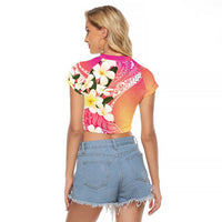 Aloha Hawaii Festive Raglan Cropped T Shirt Frangipani Lace Classic - Spring Vibes