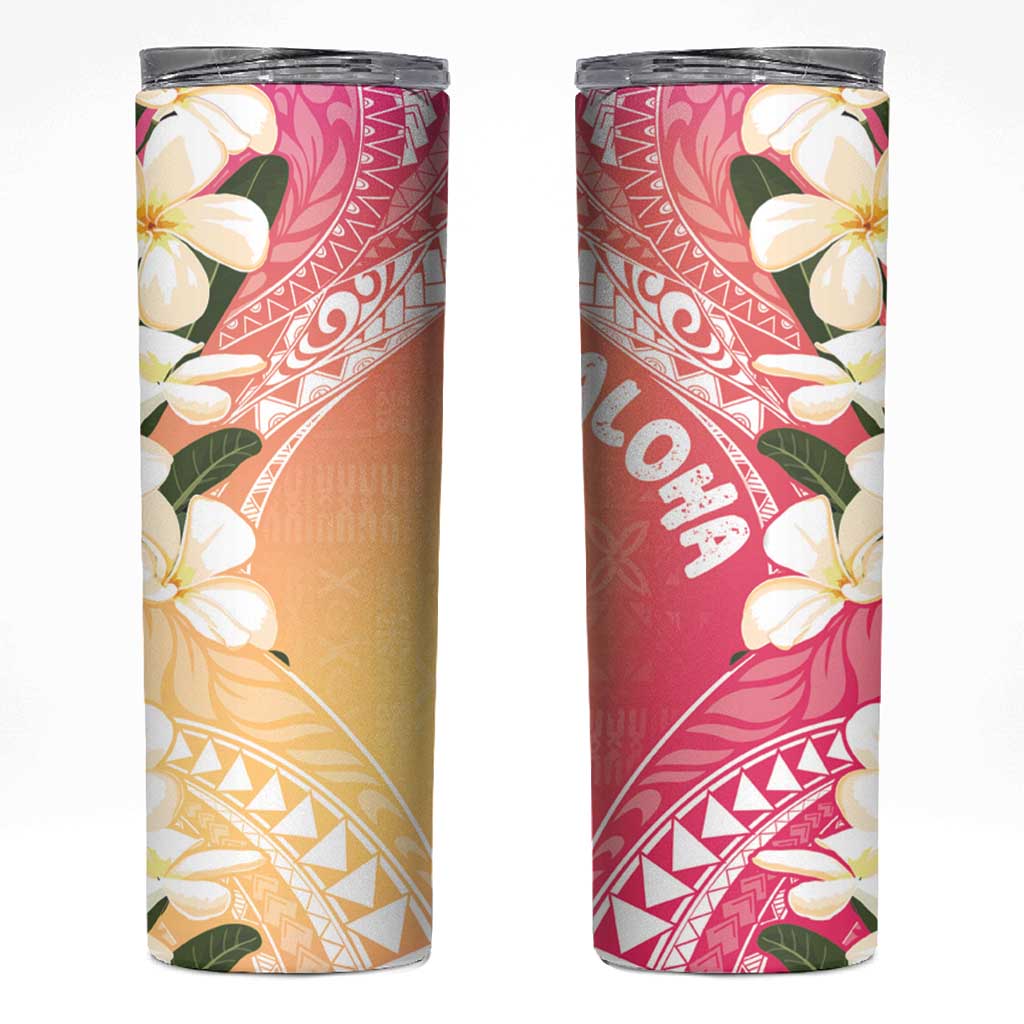 Aloha Hawaii Festive Skinny Tumbler Frangipani Lace Classic - Spring Vibes LT7 Colorful - Polynesian Pride