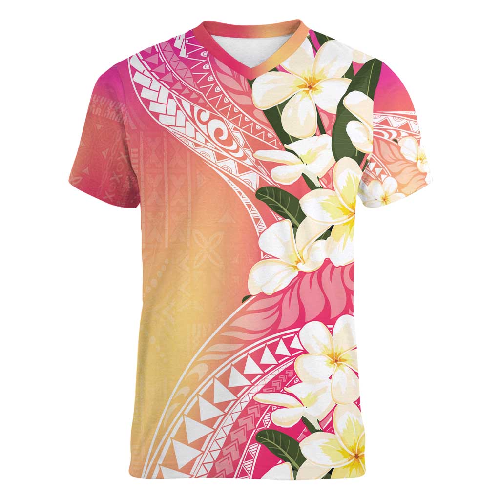 Aloha Hawaii Festive Women V-Neck T-Shirt Frangipani Lace Classic - Spring Vibes