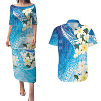 Aloha Hawaii Festive Couples Matching Puletasi and Hawaiian Shirt Frangipani Lace Classic - Oceanic