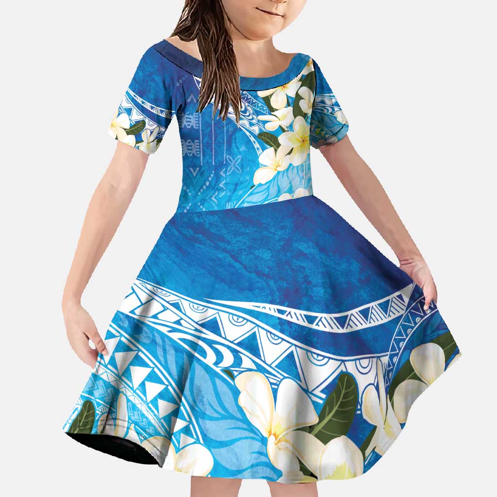 Aloha Hawaii Festive Family Matching Off Shoulder Maxi Dress and Hawaiian Shirt Frangipani Lace Classic - Oceanic LT7 Daughter's Dress Navy - Polynesian Pride