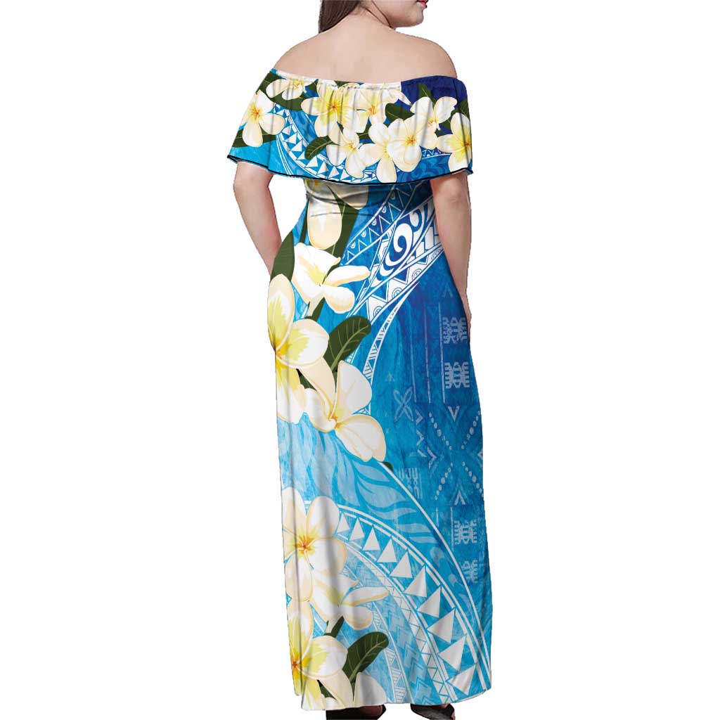 Aloha Hawaii Festive Family Matching Off Shoulder Maxi Dress and Hawaiian Shirt Frangipani Lace Classic - Oceanic LT7 - Polynesian Pride