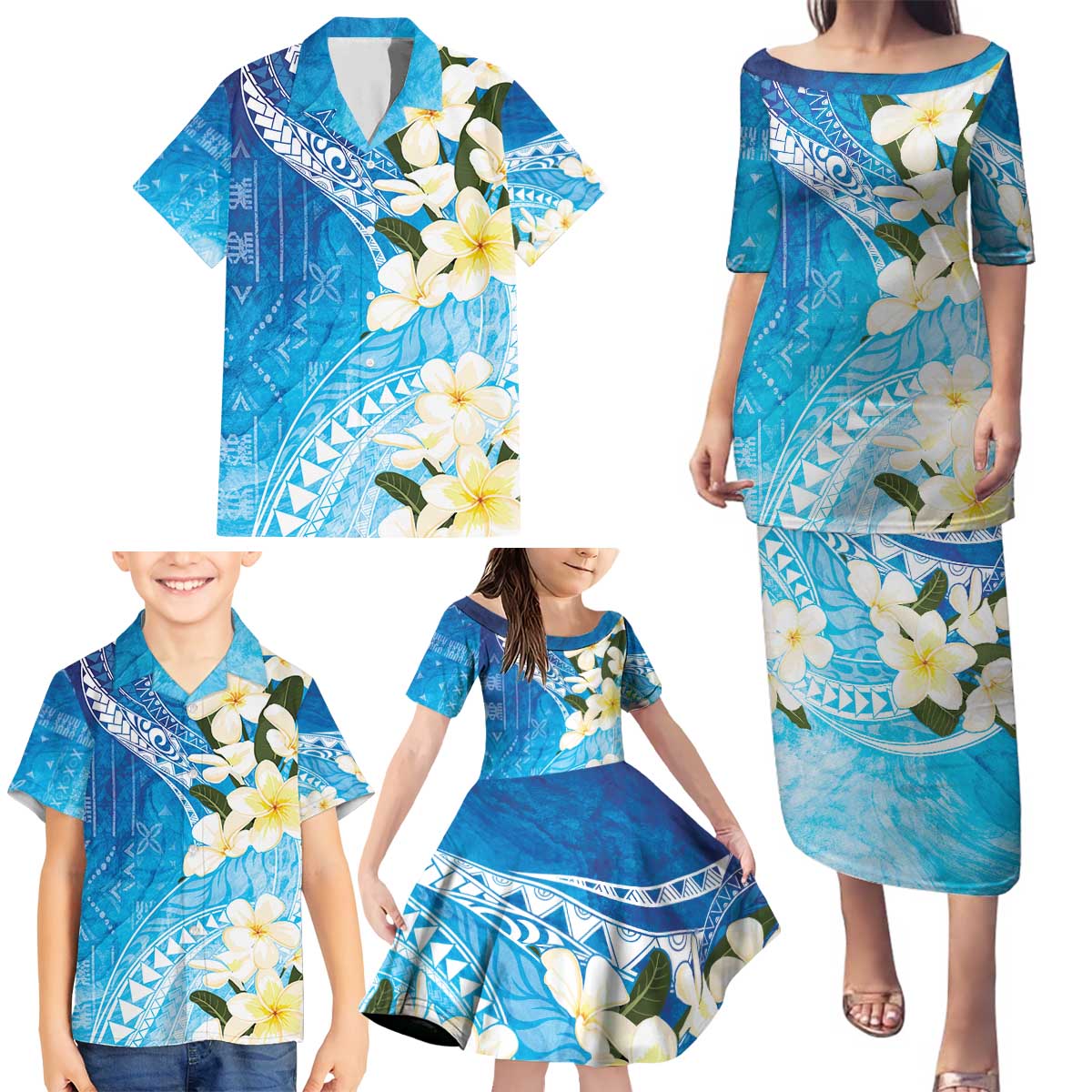 Aloha Hawaii Festive Family Matching Puletasi and Hawaiian Shirt Frangipani Lace Classic - Oceanic LT7 - Polynesian Pride