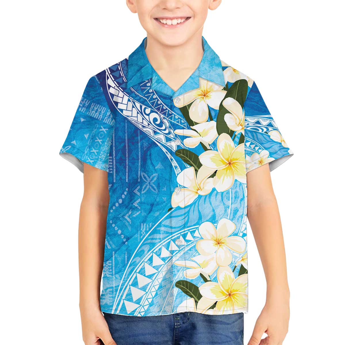 Aloha Hawaii Festive Family Matching Puletasi and Hawaiian Shirt Frangipani Lace Classic - Oceanic LT7 Son's Shirt Navy - Polynesian Pride