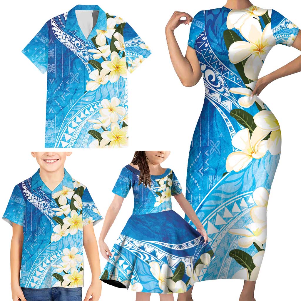 Aloha Hawaii Festive Family Matching Short Sleeve Bodycon Dress and Hawaiian Shirt Frangipani Lace Classic - Oceanic LT7 - Polynesian Pride