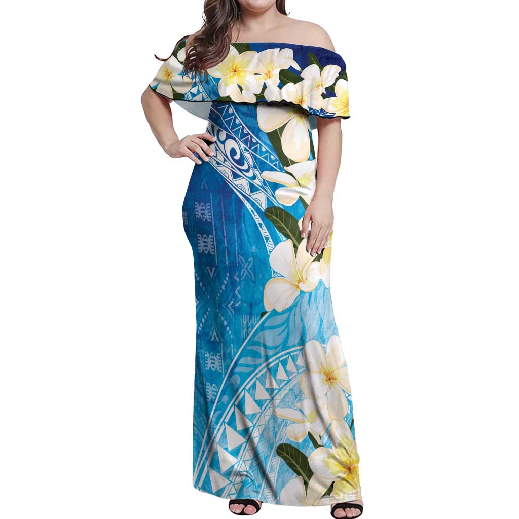 Aloha Hawaii Festive Off Shoulder Maxi Dress Frangipani Lace Classic - Oceanic LT7 Women Navy - Polynesian Pride