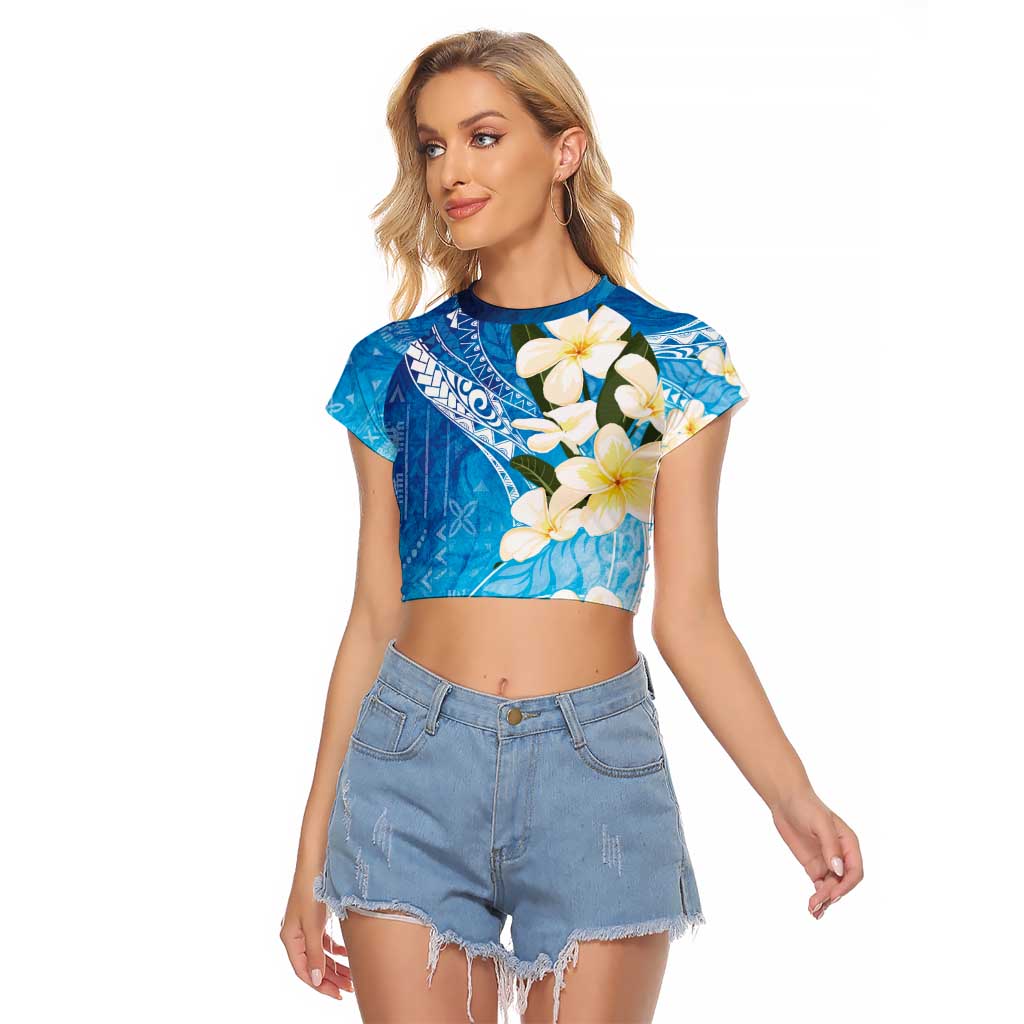 Aloha Hawaii Festive Raglan Cropped T Shirt Frangipani Lace Classic - Oceanic