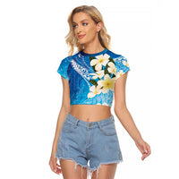 Aloha Hawaii Festive Raglan Cropped T Shirt Frangipani Lace Classic - Oceanic
