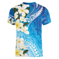 Aloha Hawaii Festive Women V-Neck T-Shirt Frangipani Lace Classic - Oceanic