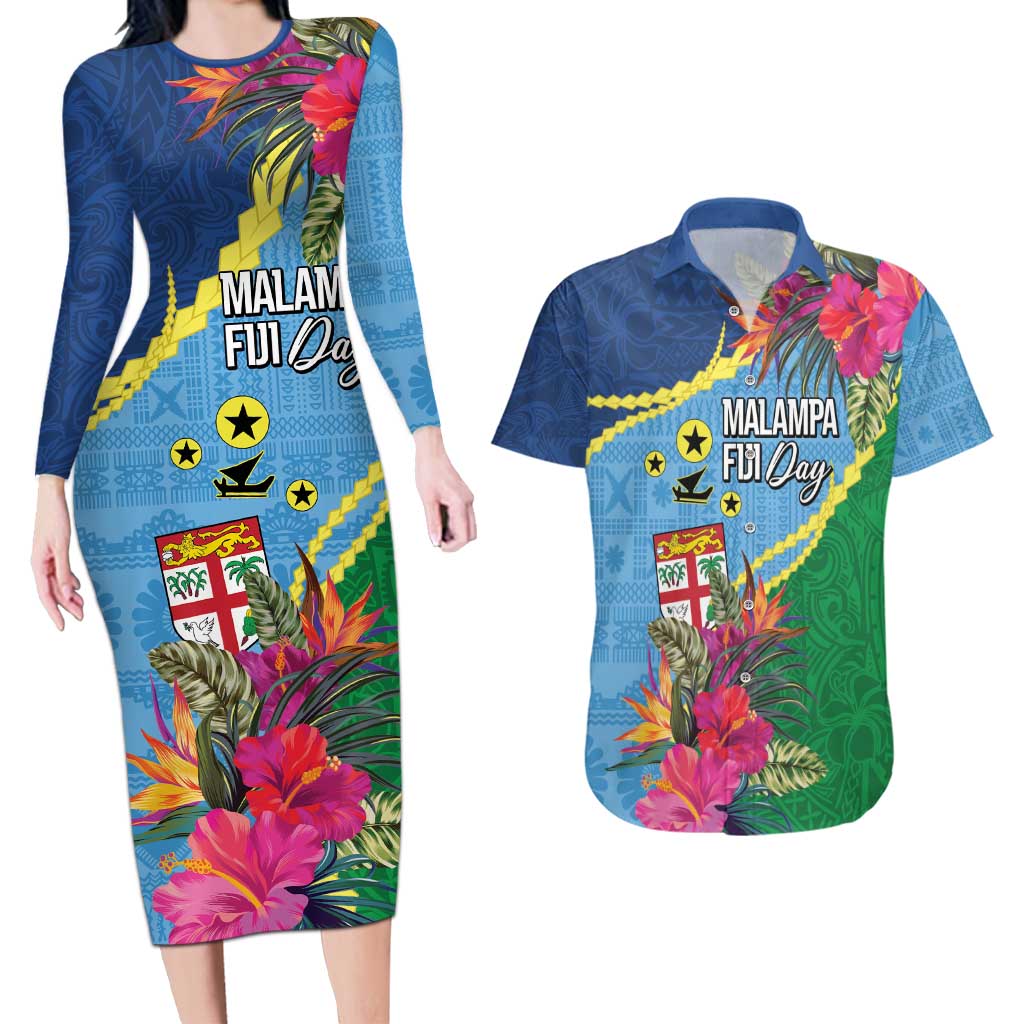 Personalized Malampa Fiji Day Together We Grow Couples Matching Long Sleeve Bodycon Dress and Hawaiian Shirt Special Tapa Mix LT7 Colorful - Polynesian Pride