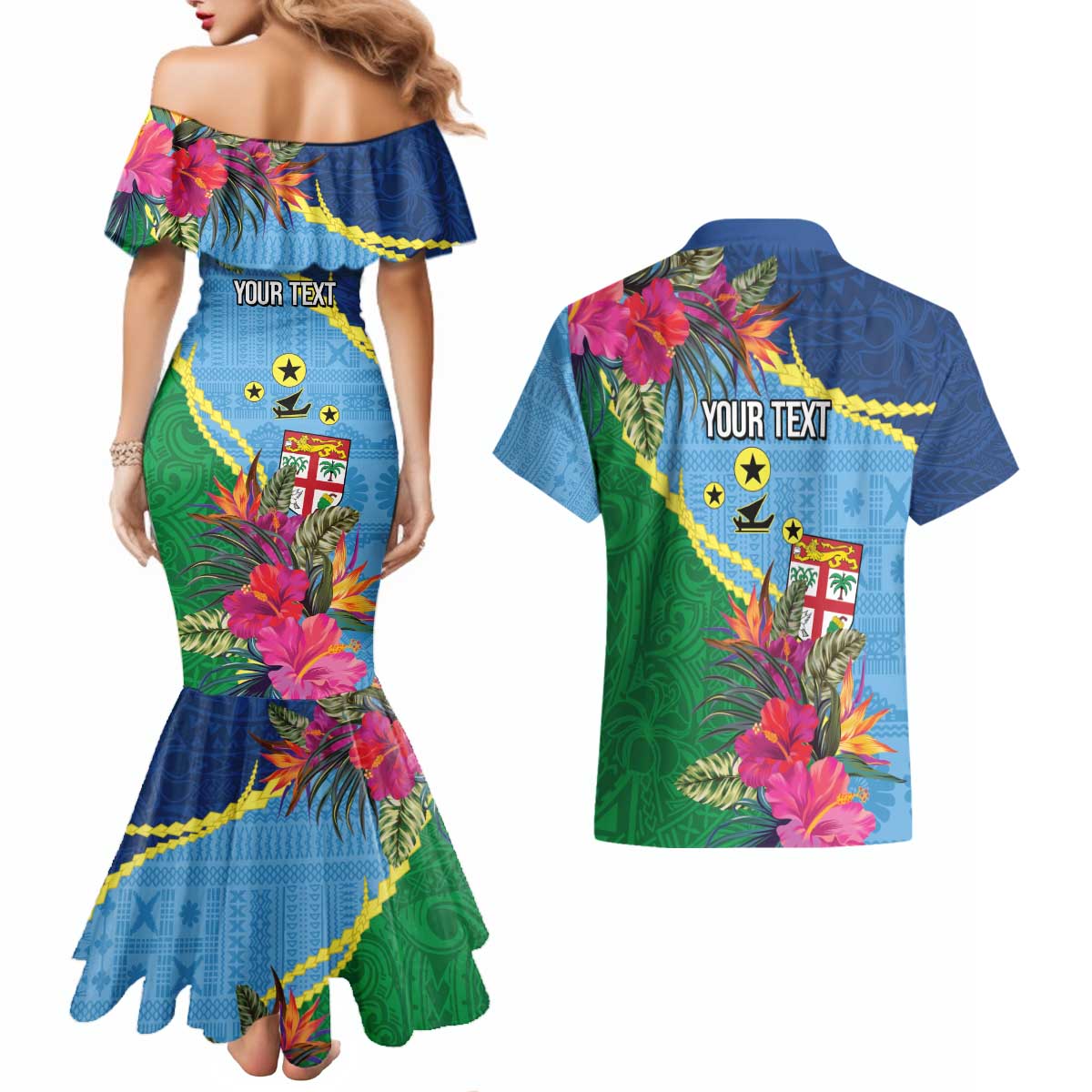 Personalized Malampa Fiji Day Together We Grow Couples Matching Mermaid Dress and Hawaiian Shirt Special Tapa Mix LT7 - Polynesian Pride