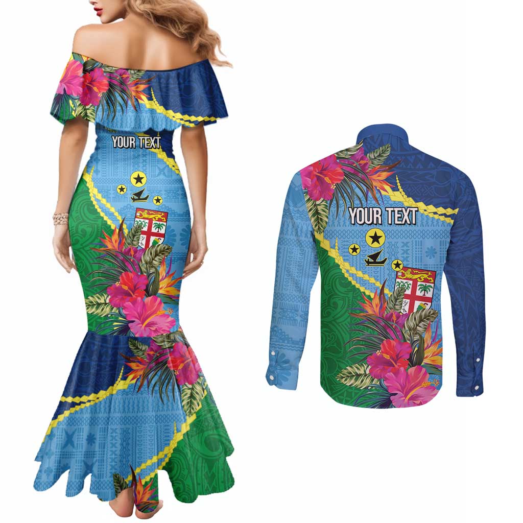Personalized Malampa Fiji Day Together We Grow Couples Matching Mermaid Dress and Long Sleeve Button Shirt Special Tapa Mix LT7 - Polynesian Pride