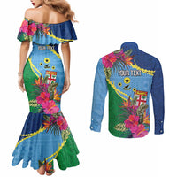 Personalized Malampa Fiji Day Together We Grow Couples Matching Mermaid Dress and Long Sleeve Button Shirt Special Tapa Mix LT7 - Polynesian Pride