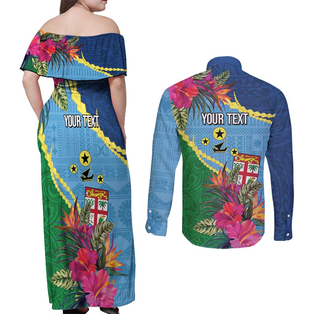 Personalized Malampa Fiji Day Together We Grow Couples Matching Off Shoulder Maxi Dress and Long Sleeve Button Shirt Special Tapa Mix LT7 - Polynesian Pride