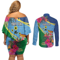 Personalized Malampa Fiji Day Together We Grow Couples Matching Off Shoulder Short Dress and Long Sleeve Button Shirt Special Tapa Mix LT7 - Polynesian Pride
