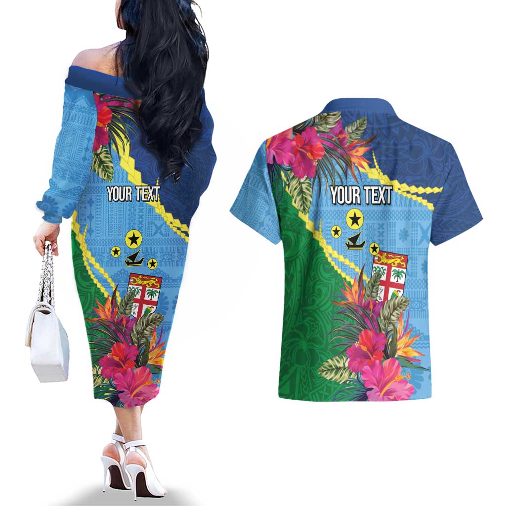 Personalized Malampa Fiji Day Together We Grow Couples Matching Off The Shoulder Long Sleeve Dress and Hawaiian Shirt Special Tapa Mix LT7 - Polynesian Pride