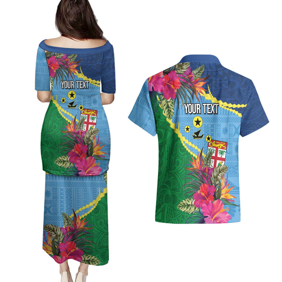 Personalized Malampa Fiji Day Together We Grow Couples Matching Puletasi and Hawaiian Shirt Special Tapa Mix LT7 - Polynesian Pride