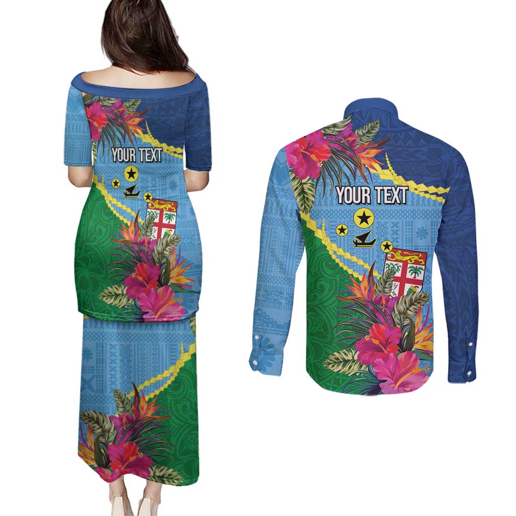 Personalized Malampa Fiji Day Together We Grow Couples Matching Puletasi and Long Sleeve Button Shirt Special Tapa Mix - Polynesian Pride