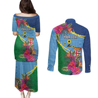 Personalized Malampa Fiji Day Together We Grow Couples Matching Puletasi and Long Sleeve Button Shirt Special Tapa Mix - Polynesian Pride
