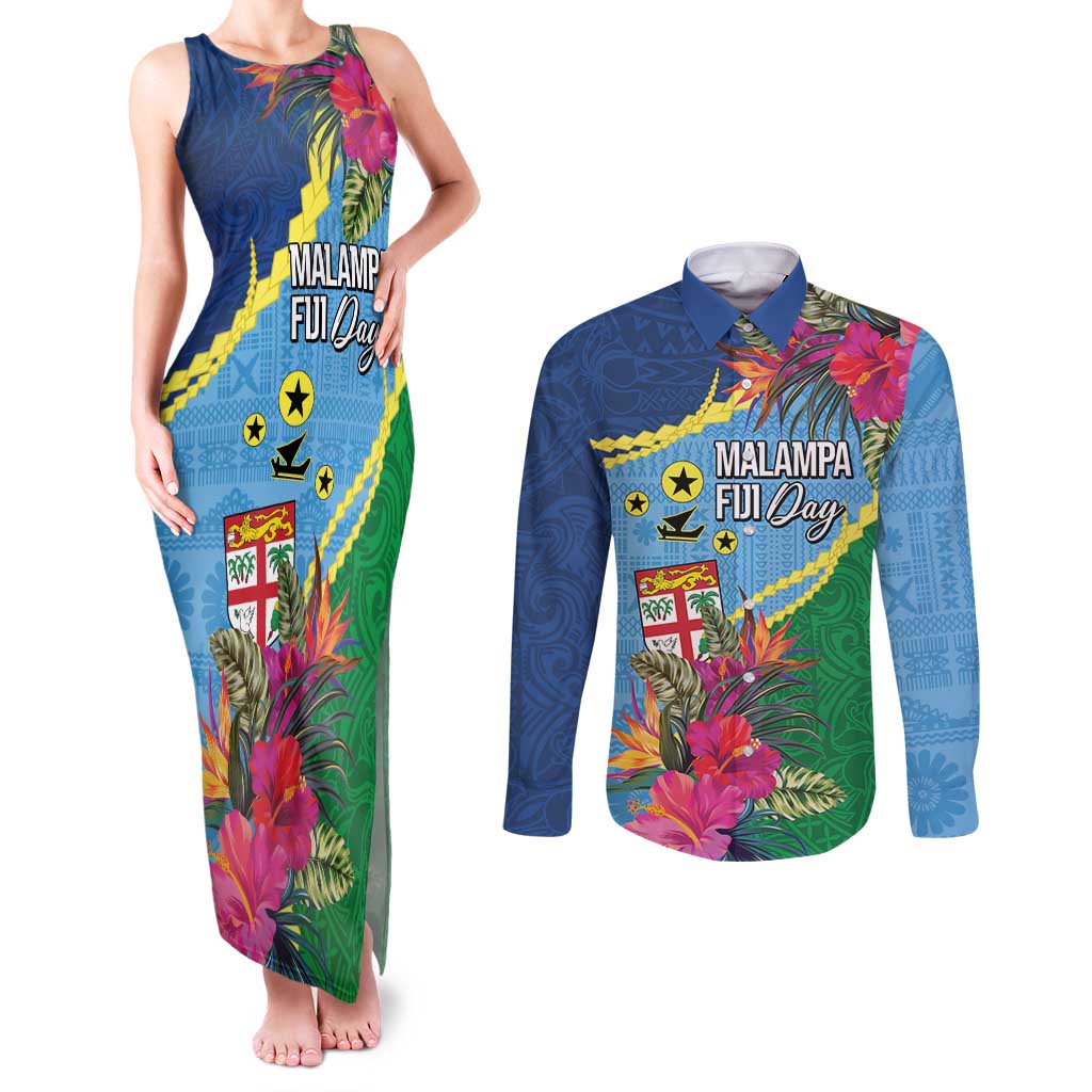 Personalized Malampa Fiji Day Together We Grow Couples Matching Tank Maxi Dress and Long Sleeve Button Shirt Special Tapa Mix LT7 Colorful - Polynesian Pride