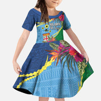 Personalized Malampa Fiji Day Together We Grow Family Matching Off The Shoulder Long Sleeve Dress and Hawaiian Shirt Special Tapa Mix LT7 Daughter's Dress Colorful - Polynesian Pride