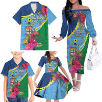 Personalized Malampa Fiji Day Together We Grow Family Matching Off The Shoulder Long Sleeve Dress and Hawaiian Shirt Special Tapa Mix LT7 - Polynesian Pride