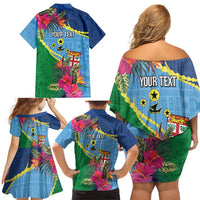 Personalized Malampa Fiji Day Together We Grow Family Matching Off Shoulder Short Dress and Hawaiian Shirt Special Tapa Mix LT7 - Polynesian Pride