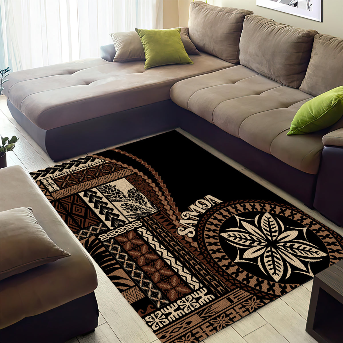 Samoa Siapo Motif Area Rug Classic Style - Black Ver LT7 - Polynesian Pride
