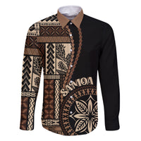 Samoa Siapo Motif Family Matching Tank Maxi Dress and Hawaiian Shirt Classic Style - Black Ver LT7 Dad's Shirt - Long Sleeve Black - Polynesian Pride