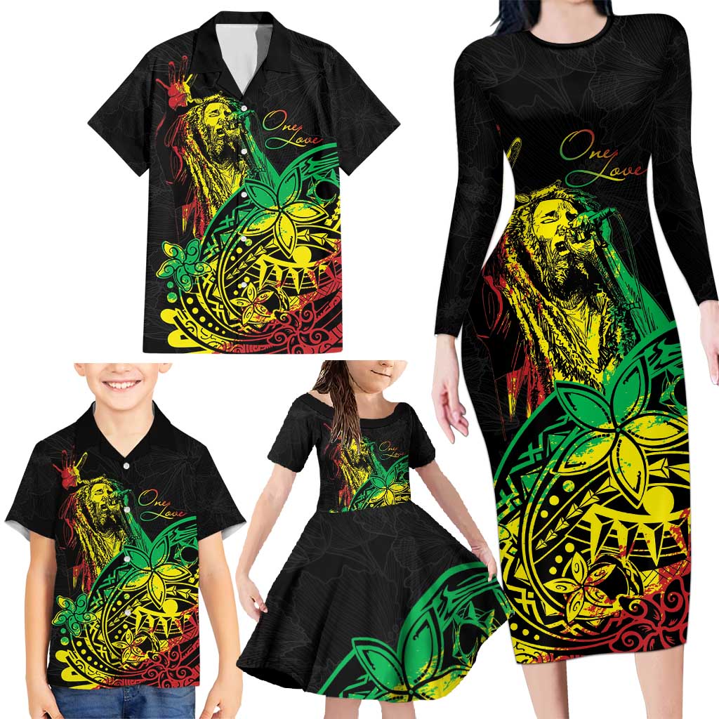 Personalised Reggae Jawaiian Festive Family Matching Long Sleeve Bodycon Dress and Hawaiian Shirt Mix Polynesian LT7 - Polynesian Pride