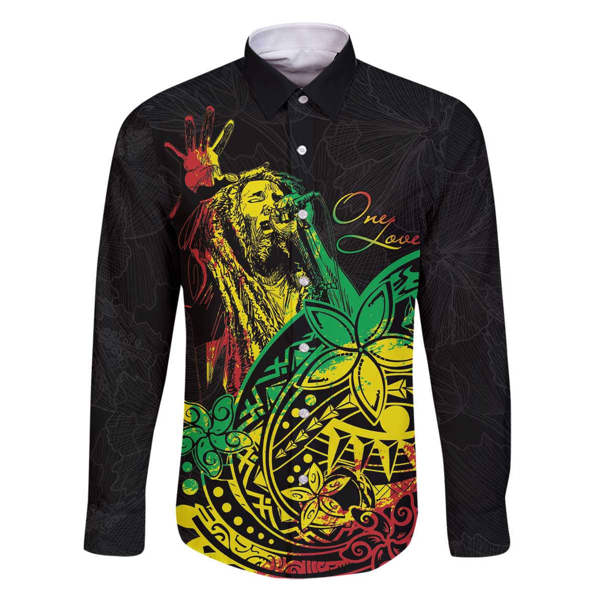 Personalised Reggae Jawaiian Festive Family Matching Off The Shoulder Long Sleeve Dress and Hawaiian Shirt Mix Polynesian LT7 Dad's Shirt - Long Sleeve Reggae - Polynesian Pride
