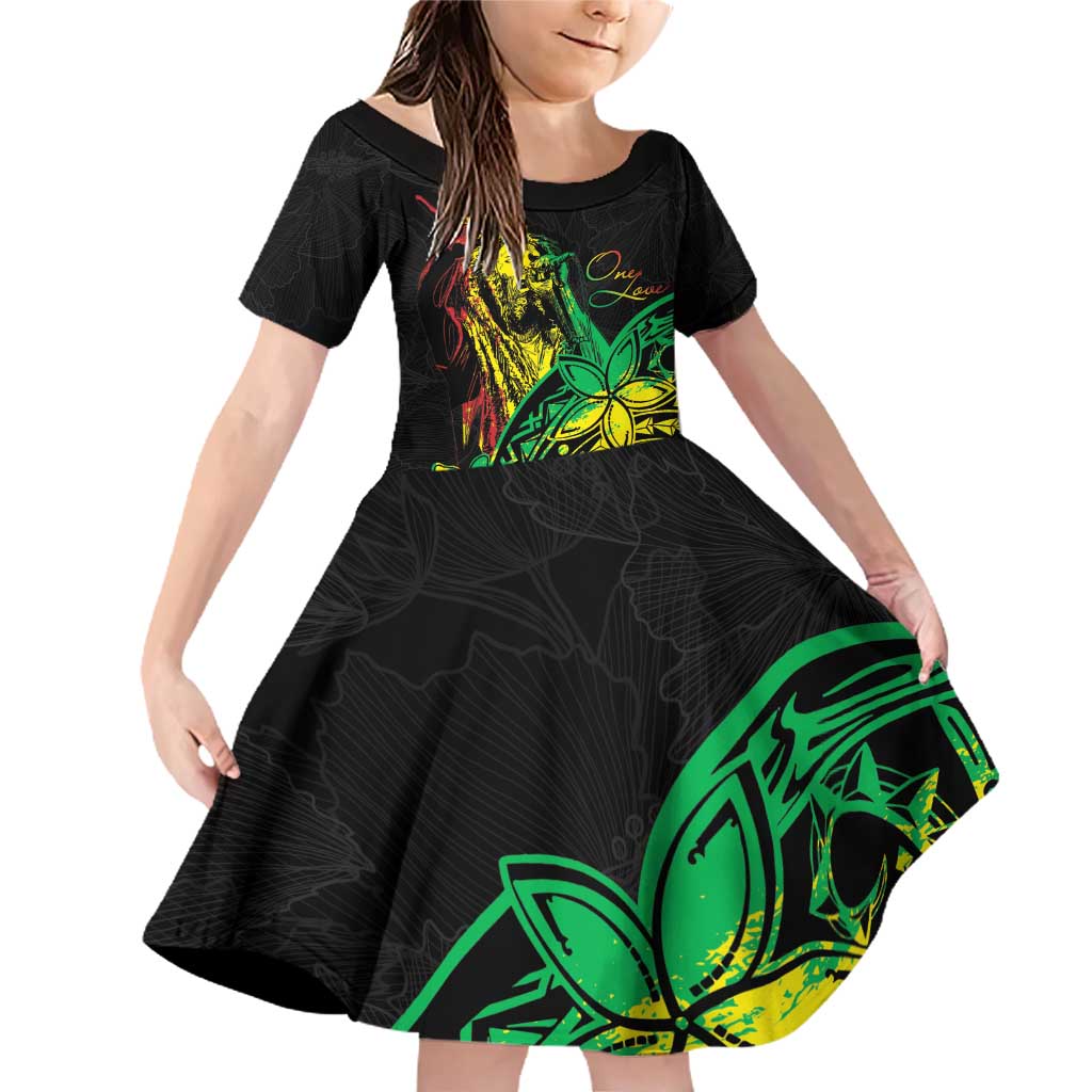 Personalised Reggae Jawaiian Festive Family Matching Off Shoulder Short Dress and Hawaiian Shirt Mix Polynesian LT7 Daughter's Dress Reggae - Polynesian Pride
