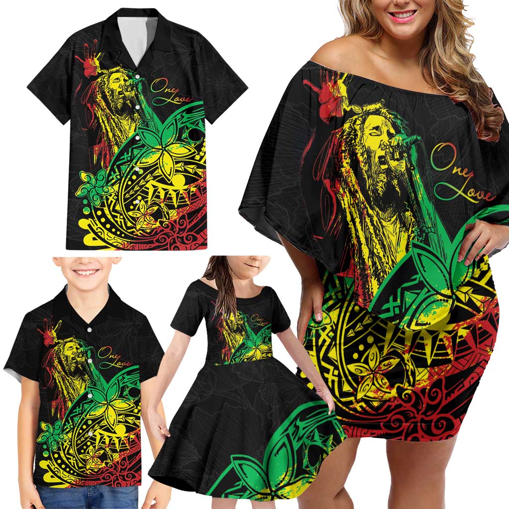 Personalised Reggae Jawaiian Festive Family Matching Off Shoulder Short Dress and Hawaiian Shirt Mix Polynesian LT7 - Polynesian Pride