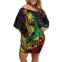 Personalised Reggae Jawaiian Festive Family Matching Off Shoulder Short Dress and Hawaiian Shirt Mix Polynesian LT7 Mom's Dress Reggae - Polynesian Pride