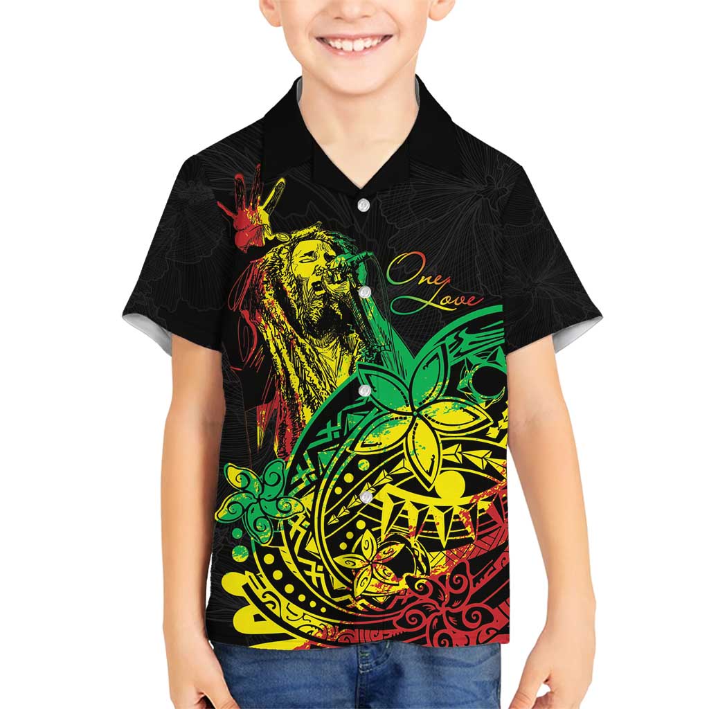 Personalised Reggae Jawaiian Festive Family Matching Off Shoulder Short Dress and Hawaiian Shirt Mix Polynesian LT7 Son's Shirt Reggae - Polynesian Pride