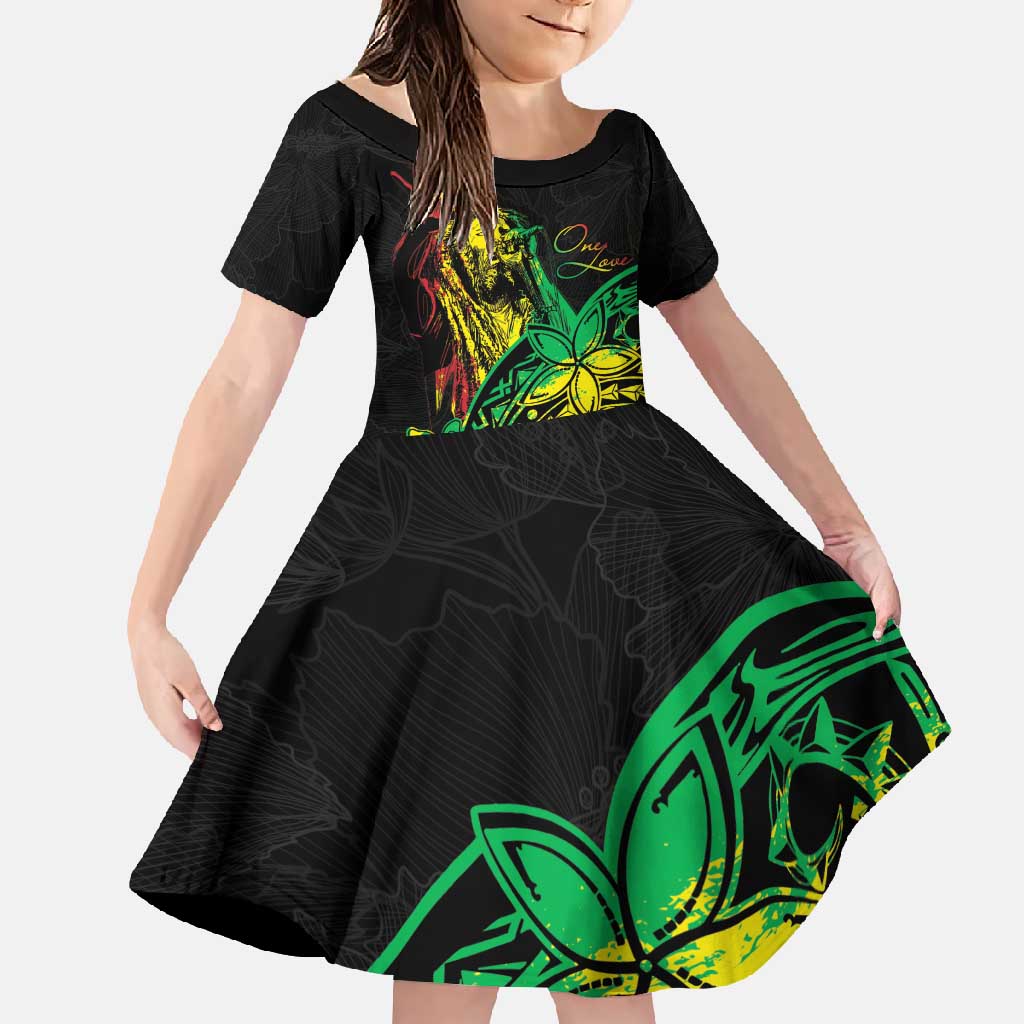 Personalised Reggae Jawaiian Festive Family Matching Short Sleeve Bodycon Dress and Hawaiian Shirt Mix Polynesian LT7 Daughter's Dress Reggae - Polynesian Pride