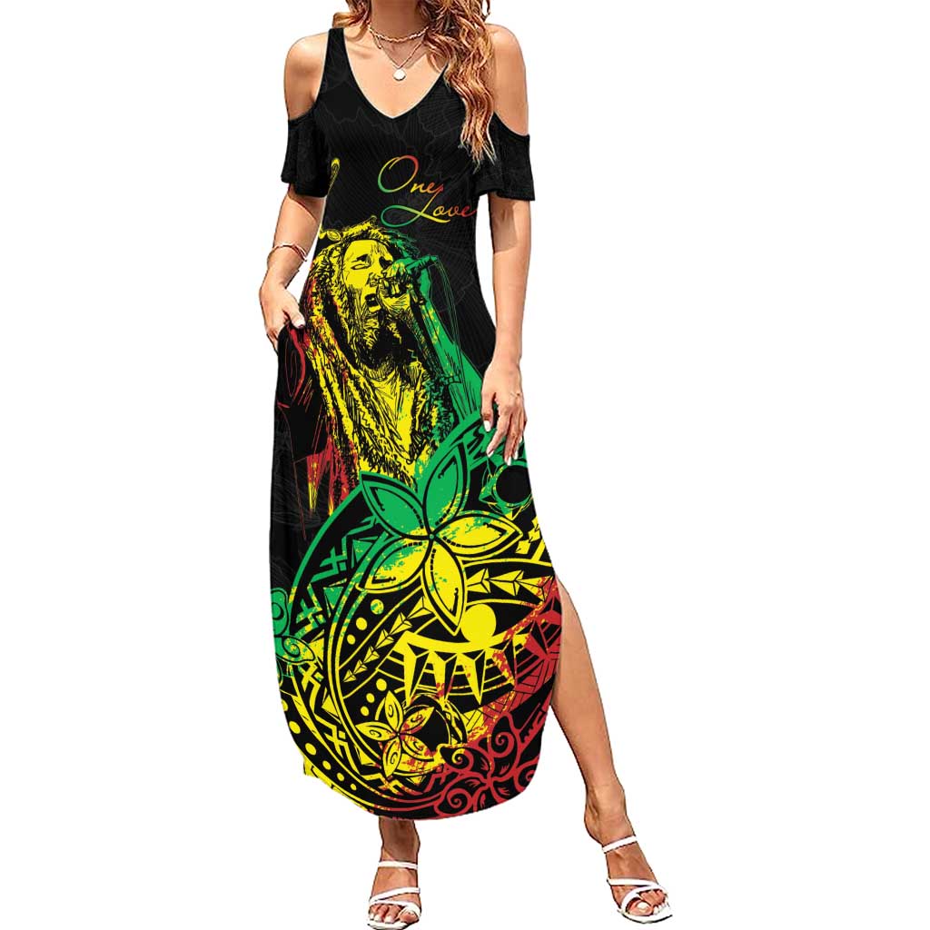 Personalised Reggae Jawaiian Festive Family Matching Summer Maxi Dress and Hawaiian Shirt Mix Polynesian