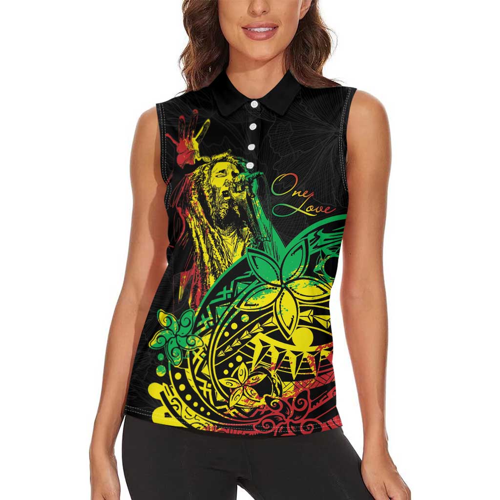 Personalised Reggae Jawaiian Festive Women Sleeveless Polo Shirt Mix Polynesian