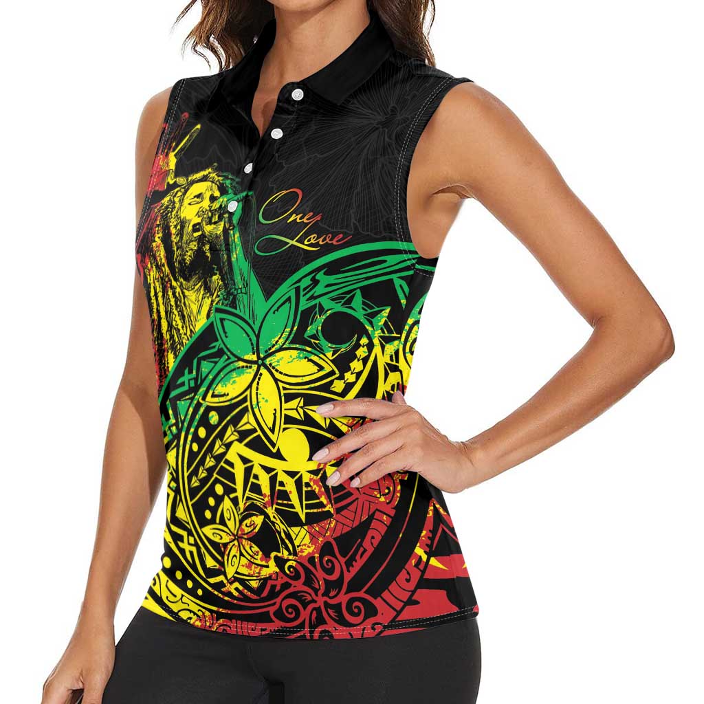 Personalised Reggae Jawaiian Festive Women Sleeveless Polo Shirt Mix Polynesian