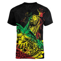 Personalised Reggae Jawaiian Festive Women V-Neck T-Shirt Mix Polynesian