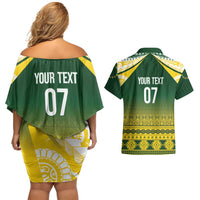 Cook Islands Rugby Custom Couples Matching Off Shoulder Short Dress and Hawaiian Shirt Kuki Avaiki - Polynesian Pride