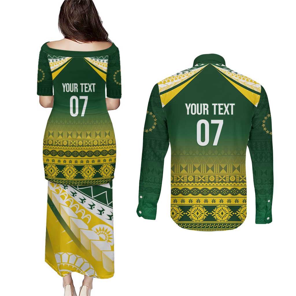 Cook Islands Rugby Custom Couples Matching Puletasi and Long Sleeve Button Shirt Kuki Avaiki - Polynesian Pride