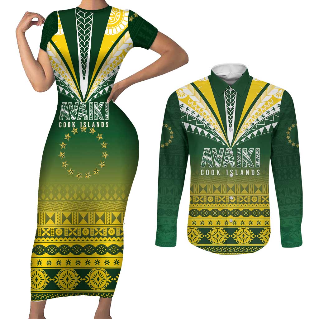 Cook Islands Rugby Custom Couples Matching Short Sleeve Bodycon Dress and Long Sleeve Button Shirt Kuki Avaiki - Polynesian Pride