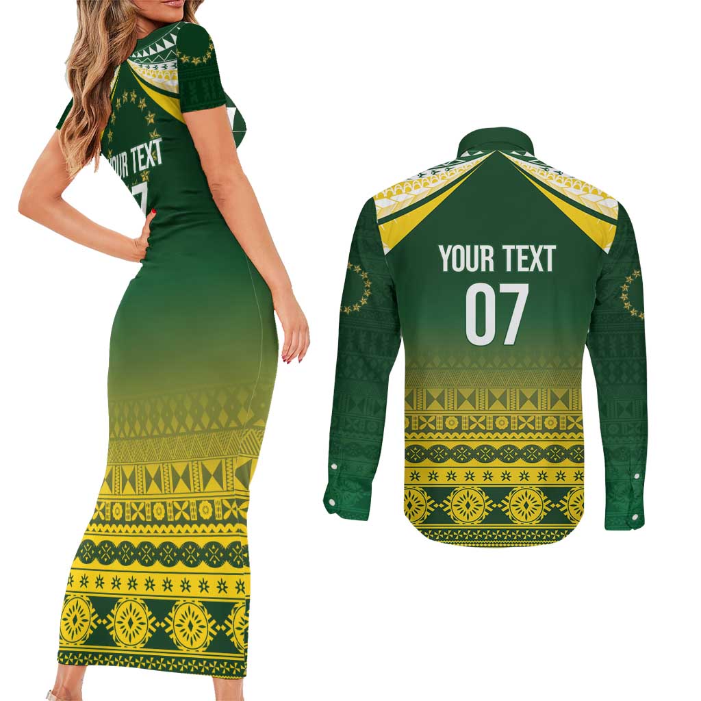Cook Islands Rugby Custom Couples Matching Short Sleeve Bodycon Dress and Long Sleeve Button Shirt Kuki Avaiki - Polynesian Pride