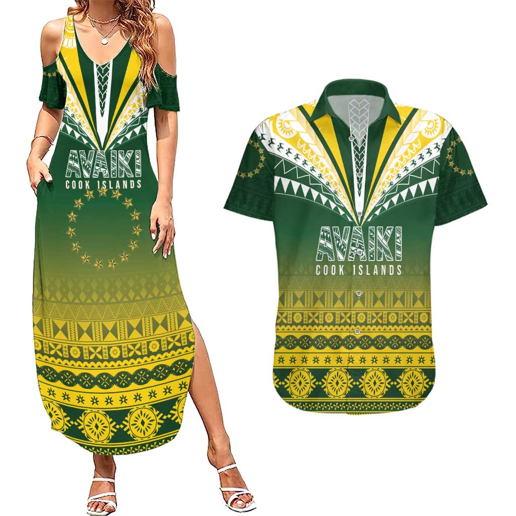 Cook Islands Rugby Custom Couples Matching Summer Maxi Dress and Hawaiian Shirt Kuki Avaiki - Polynesian Pride
